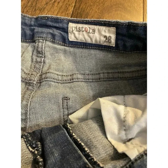 PISTOLA High Rise Slim Cigarette Destroyed Leg Jeans Ankle Blue 28 Zip Womens - Picture 4 of 6